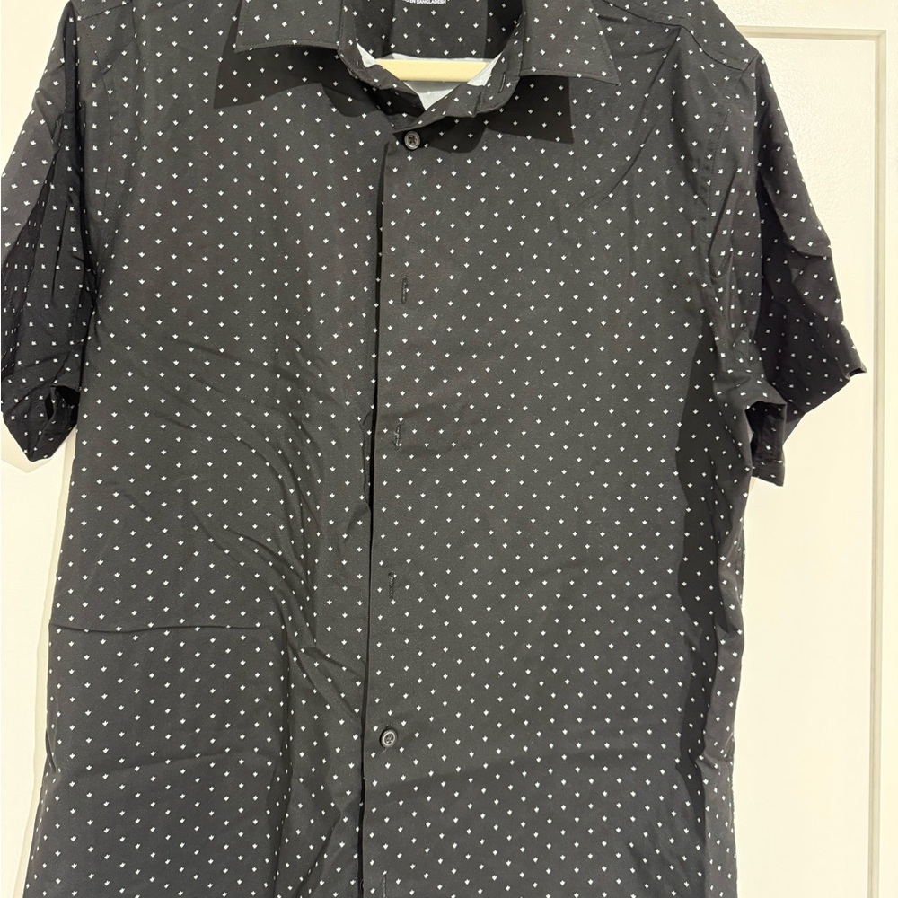 Perry Ellis Black Short-Sleeve Button-Down with White Dot Print